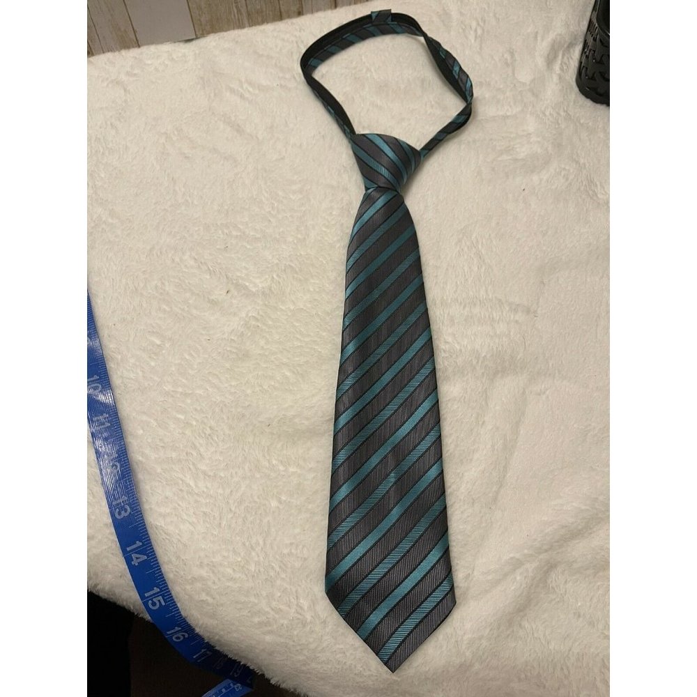Boys Zip Tie -Black Striped - Teal And Grey - Age 4-7